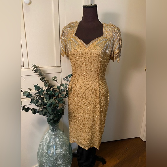 Oleg Cassini | Dresses | Vintage Gold Beaded Dress | Poshmark